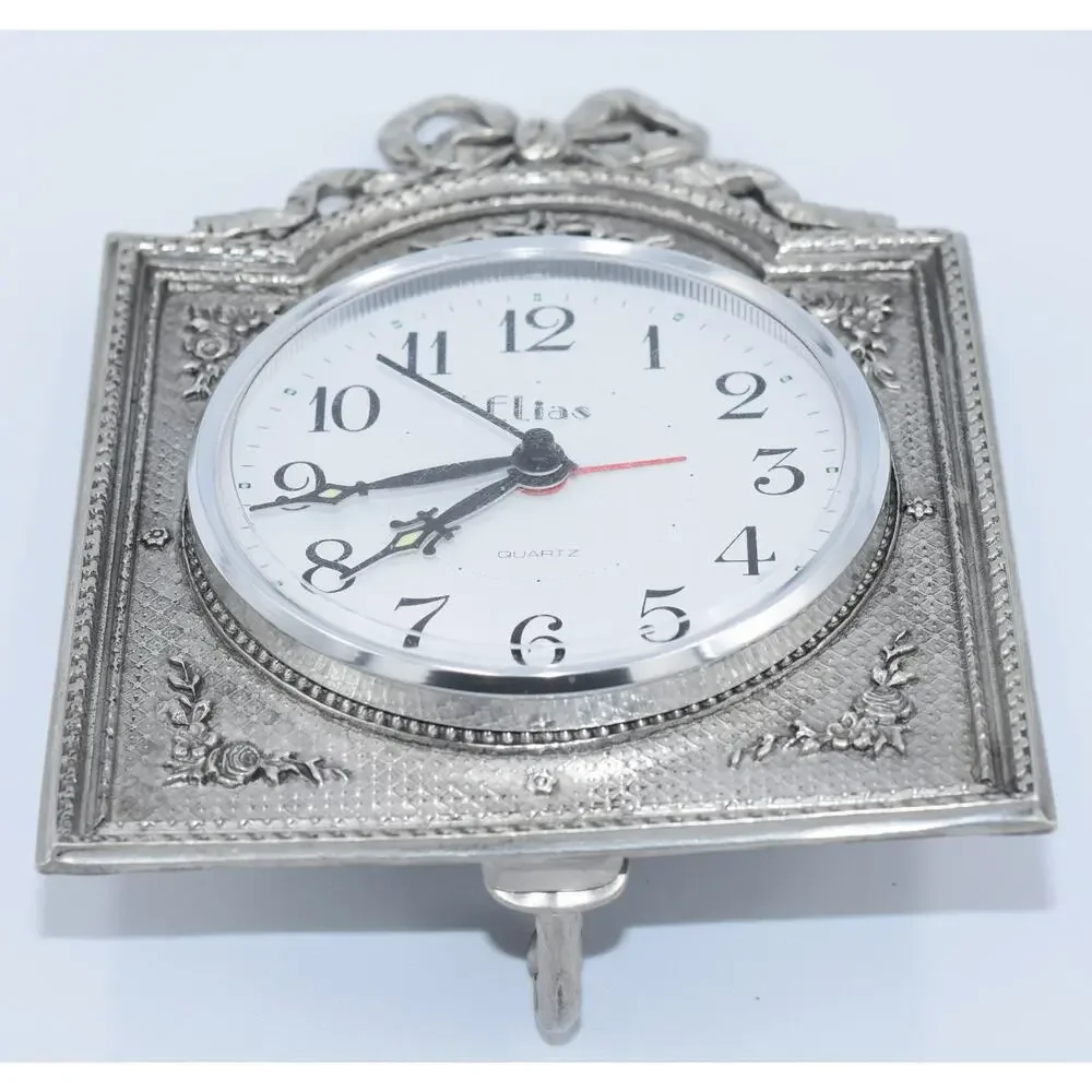 Elias-1990 Pewter 925 Fine Silver Art Nouveau Ornate Alarm Clock